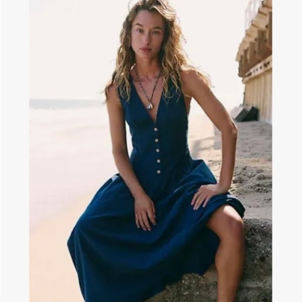 Free People linen blend Best Dressed midi dress